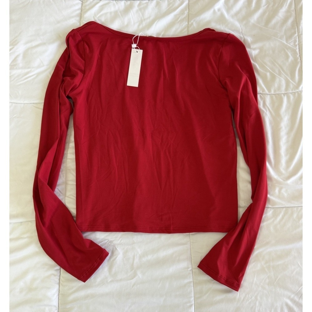 New Capella Scoop Neck Long Sleeve Solid Soft Knit Top Size Large Red Stretchy - Picture 5 of 6